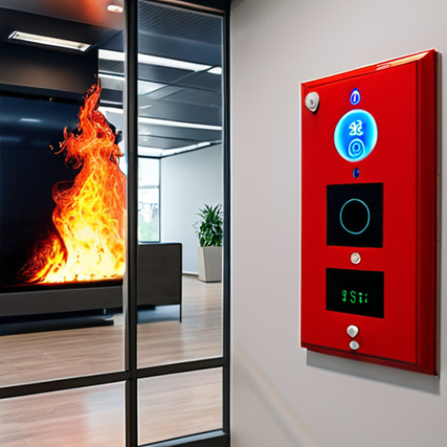 Home 14 **
A modern building interior with smart fire alarm systems displayed on a screen, showcasing proactive fire analysis. Emphasize technology integration and prevention.
**