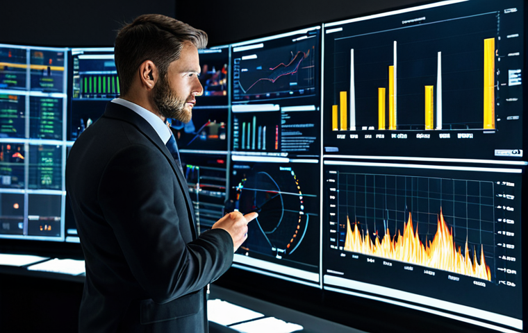 A professional male technician, fully clothed in a modest, dark business suit, intently observing large holographic screens displaying real-time fire safety data, predictive analytics graphs, and detailed building schematics in a modern, well-lit control room. The environment is high-tech and organized, with a clean aesthetic. The pose is natural and focused. Professional photography, high resolution, sharp focus, perfect anatomy, correct proportions, well-formed hands, proper finger count, natural body proportions, safe for work, appropriate content, fully clothed, professional.