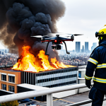 **

"A professional firefighter, fully clothed in appropriate protective gear, using advanced technology like a drone to assess a building fire from a safe distance, modern cityscape in the background, safe for work, appropriate content, perfect anatomy, natural proportions, professional, family-friendly, high-resolution, realistic"

**