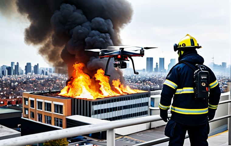 **

"A professional firefighter, fully clothed in appropriate protective gear, using advanced technology like a drone to assess a building fire from a safe distance, modern cityscape in the background, safe for work, appropriate content, perfect anatomy, natural proportions, professional, family-friendly, high-resolution, realistic"

**