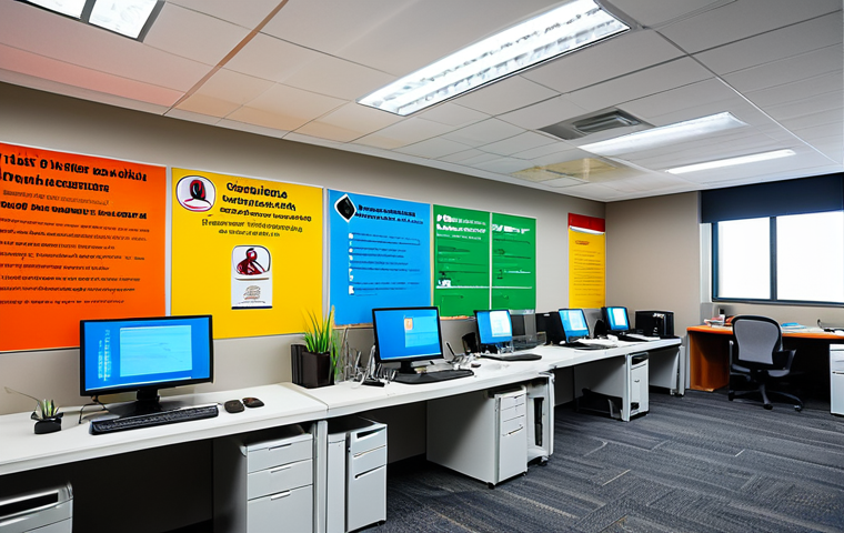 Modern Office Fire Safety**

"A modern, bright office setting with diverse professionals working at computers, fully clothed in professional attire. Smoke detectors and a sprinkler system are clearly visible on the ceiling. Emphasis on fire safety awareness posters on the walls in Arabic. Safe for work, appropriate content, family-friendly, well-lit, professional photography, perfect anatomy, natural proportions."

**