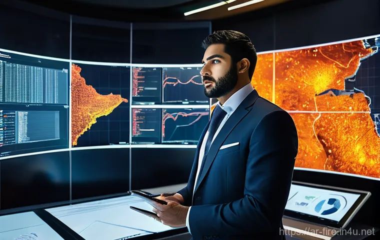 화재안전관리기술자 경력개발 로드맵 - **A visionary fire safety engineer in a high-tech control room.**
    A confident, professional Arab...