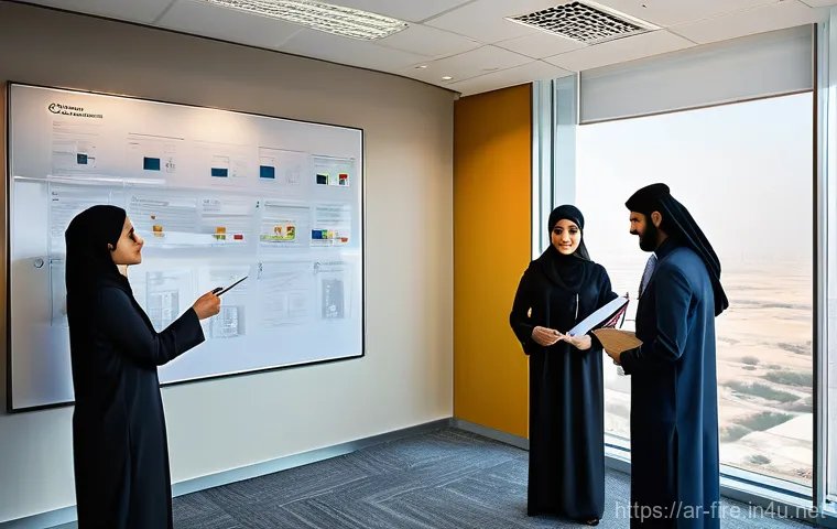 화재안전관리 직무에서 자주 발생하는 문제 해결 - **Prompt 1: Diligent Fire Risk Assessment in a Modern Arabic Workplace**
    "A wide-angle, realisti...