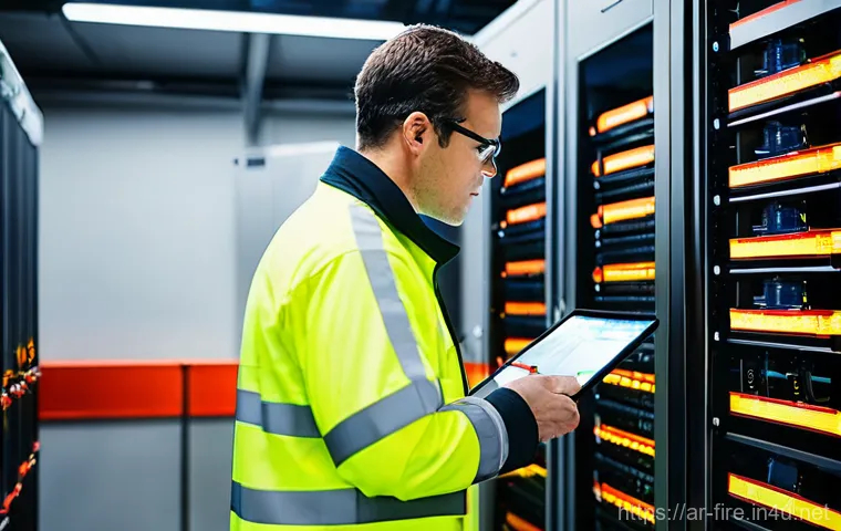 화재안전관리기술자 국가자격과 민간자격 차이 - **Prompt:** A highly skilled fire safety technician, dressed in a professional, modern protective un...