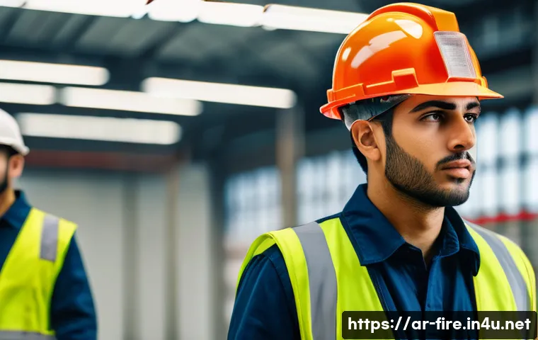 화재안전관리 실무에서의 문제 해결 역량 - **Prompt:** A focused and quick-thinking young Arab engineer, dressed in a clean, professional unifo...