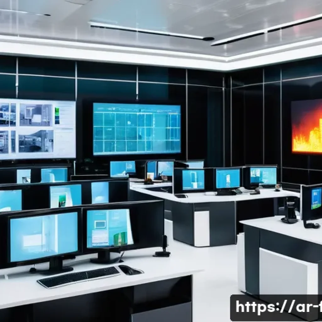 화재안전관리 실무에서의 문제 해결 방법 - **Prompt:** A futuristic, high-tech control center for fire safety in a modern building located in a...