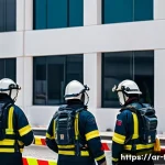 화재안전관리 직무에서의 문제 해결 역량 - A detailed scene of an emergency fire response team in action at a modern Middle Eastern commercial ...