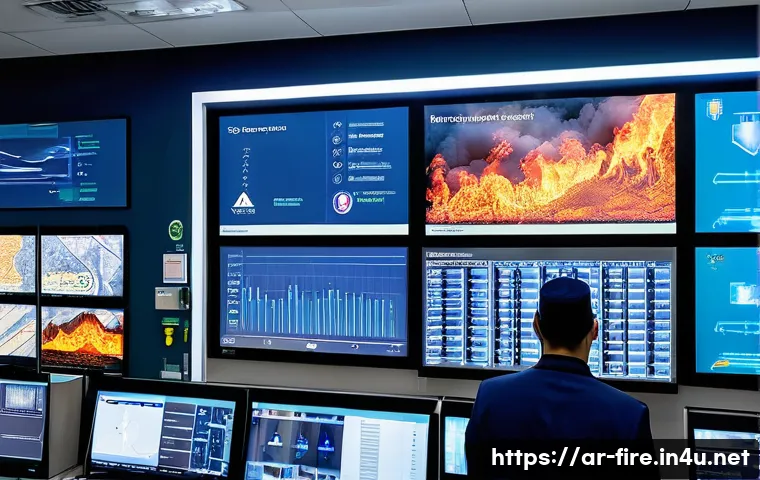 화재안전관리 실무와 관련된 최신 기술 트렌드 - A high-tech fire detection control room in a modern Middle Eastern hospital, featuring advanced smok...