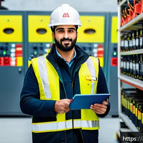 화재안전관리기술자 연봉 수준 비교 - A professional Middle Eastern fire safety expert wearing a high-visibility safety vest and protectiv...