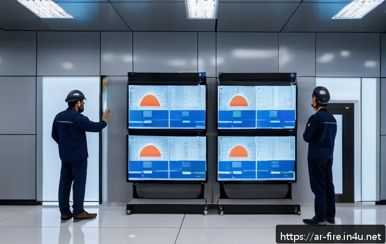 화재안전관리 기술자의 직무에서의 도전과 기회 - A modern industrial safety control room in an Arabic-speaking country, featuring engineers monitorin...