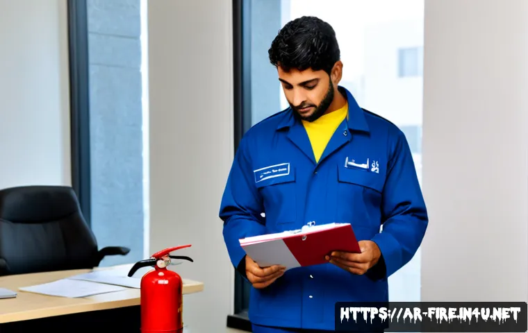 화재안전관리 실무 관련 주요 법령 해석 - Photorealistic fire safety compliance consultation in a modern Middle Eastern office, Arab fire safe...